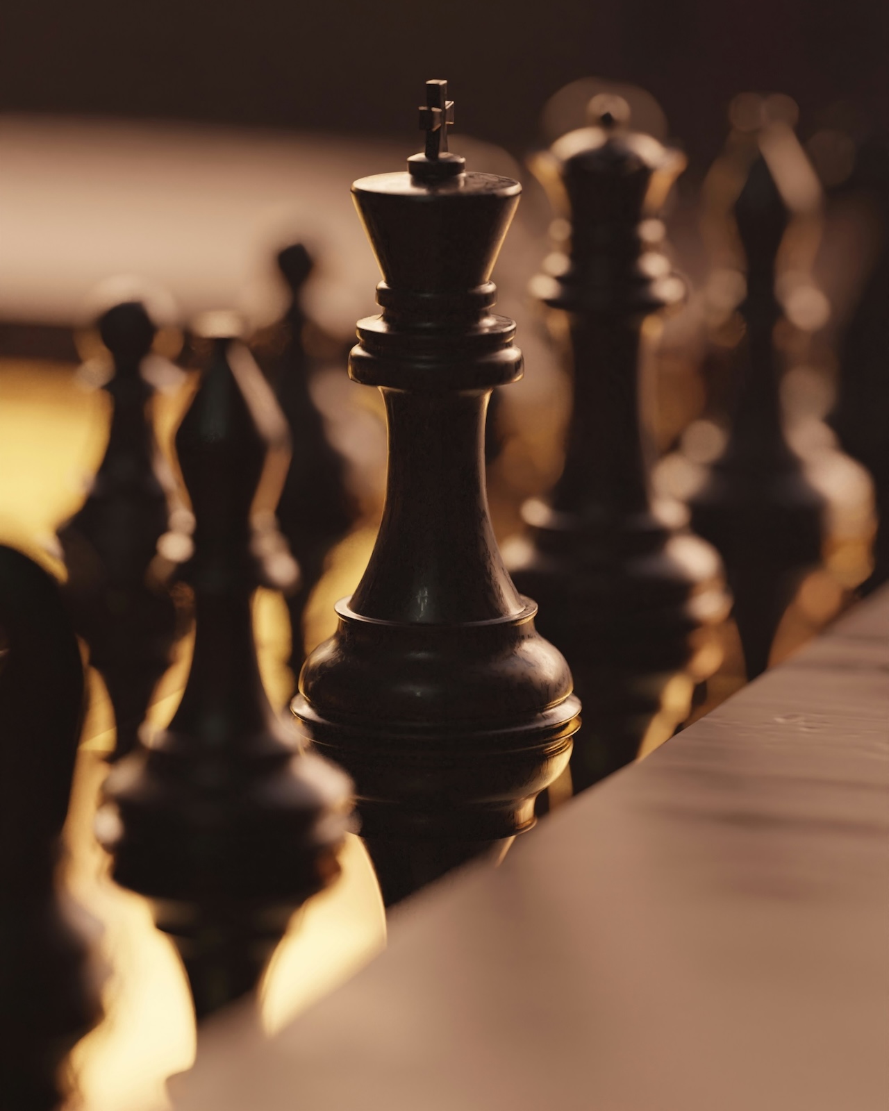 Chess pieces lined up as start of play strategy